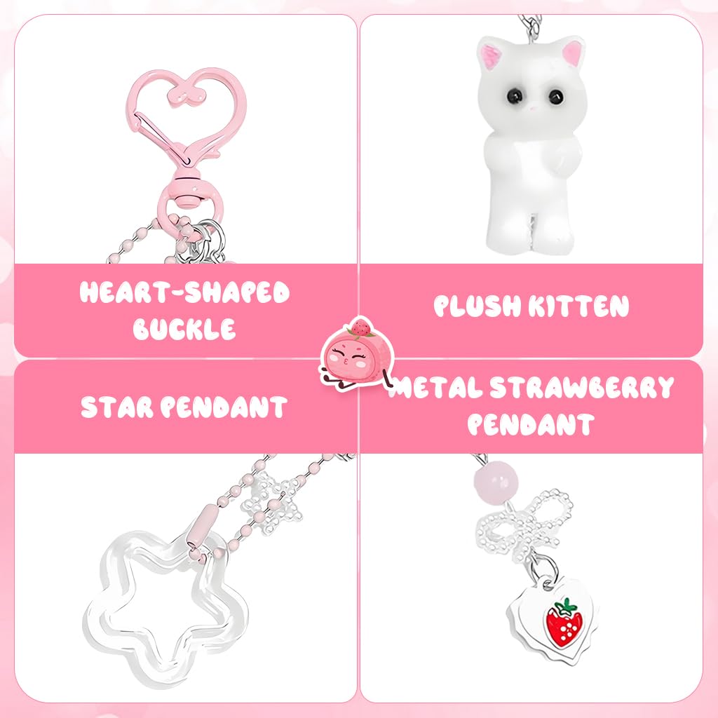 PATPAT Kawaii Kitten Bag Charm for Handbags with Heart-Shape Clasp and Star Pendant Gift for Girls