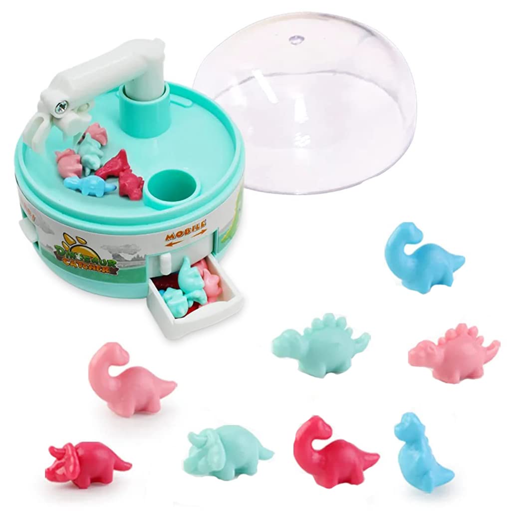 PATPAT Mini Claw Machine for Kids with 8 Dinosaur Prizes and 3 Lever Control | Green Toy Gift