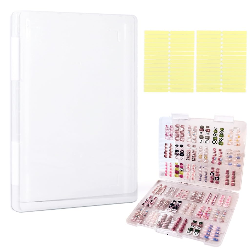 MAYCREATE Nails Storage Box for Press On Nails with 60 Sticky Strips and Clear 24 Set Organizer Case