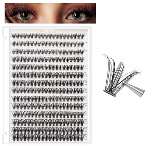 MAYCREATE® 480PCS Lash Clusters DIY Eyelash Extensions, Lash Clusters 9-16mm Mixed D Curl Individual Eyelashes Clusters Wispy DIY Eyelash Extension Thin Band & Soft