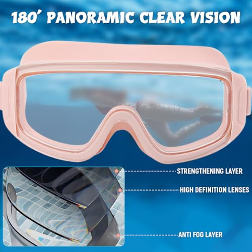 Proberos® Swimming Goggles for Men Women No Leaking Anti-Fog Pool with Adjustable Strap and Ear Plugs UV Protection 180° Vision for Diving Surfing Pink 3PCS