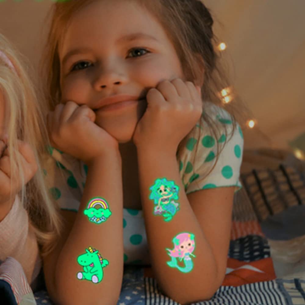 MAYCREATE Glow in the Dark Temporary Tattoos for Kids with 40 Sheets & 199 Designs | Waterproof Party Stickers for Boys and Girls
