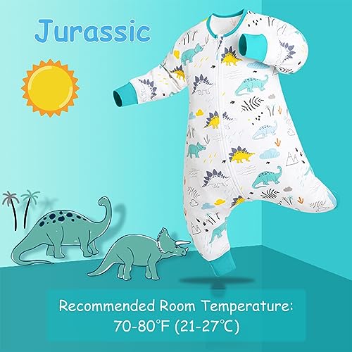 SNOWIE SOFT® Baby Sleepsuits Sleeping Bag with Feet 0.5 TOG Wearable Blanket Baby with Long Sleeve Sleep Sack for Infant Toddler 100% Cotton Walking Sleeping Pajamas for Girl Boy 6-18 Months Dinosaur