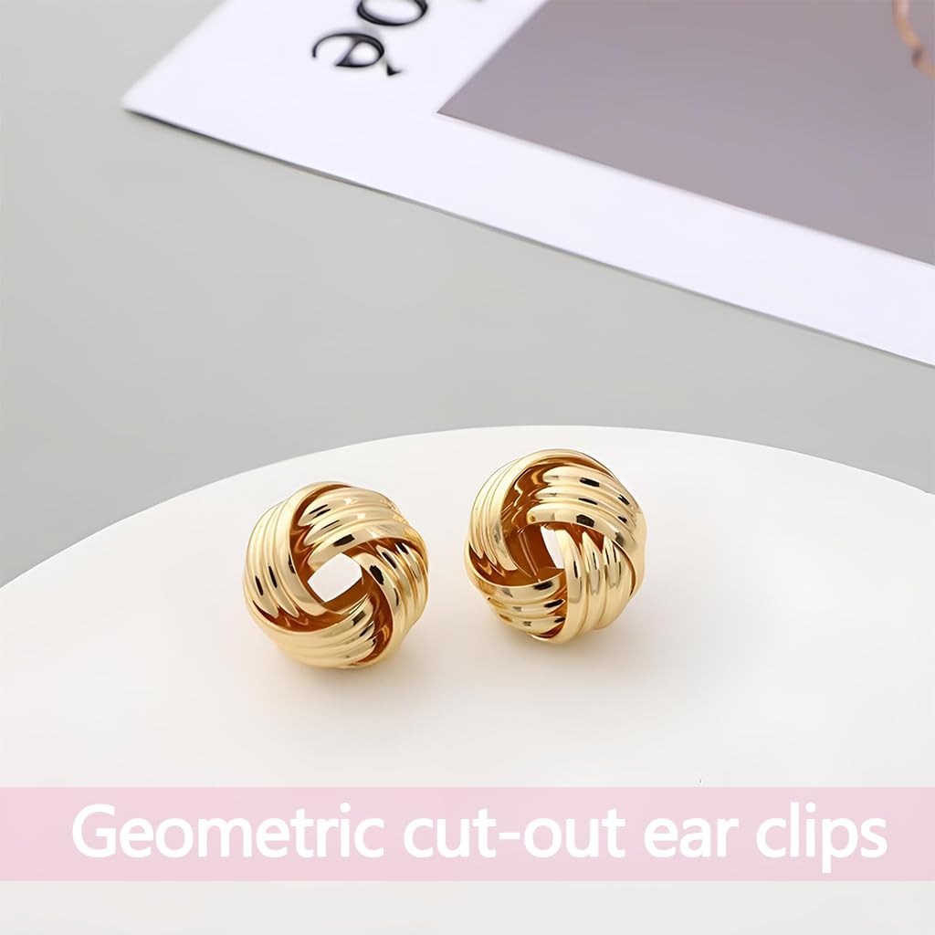 ZIBUYU Clip On Earrings for Non Pierced Ears with Heart Knot Design and Gold Plating | Hypoallergenic Silicone Pads for Women