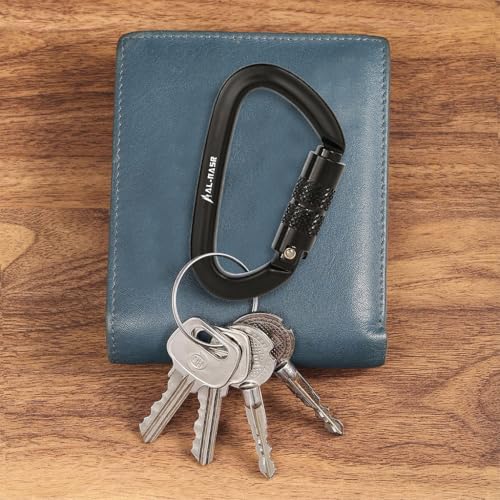 Proberos® Heavy Duty Auto-Locking Carabiner Clip 1600KG D-Shape Aluminum Alloy Climbing for Hammock Rock Tree Work Secure Twist Lock 4.9x8.5cm Black 3PCS