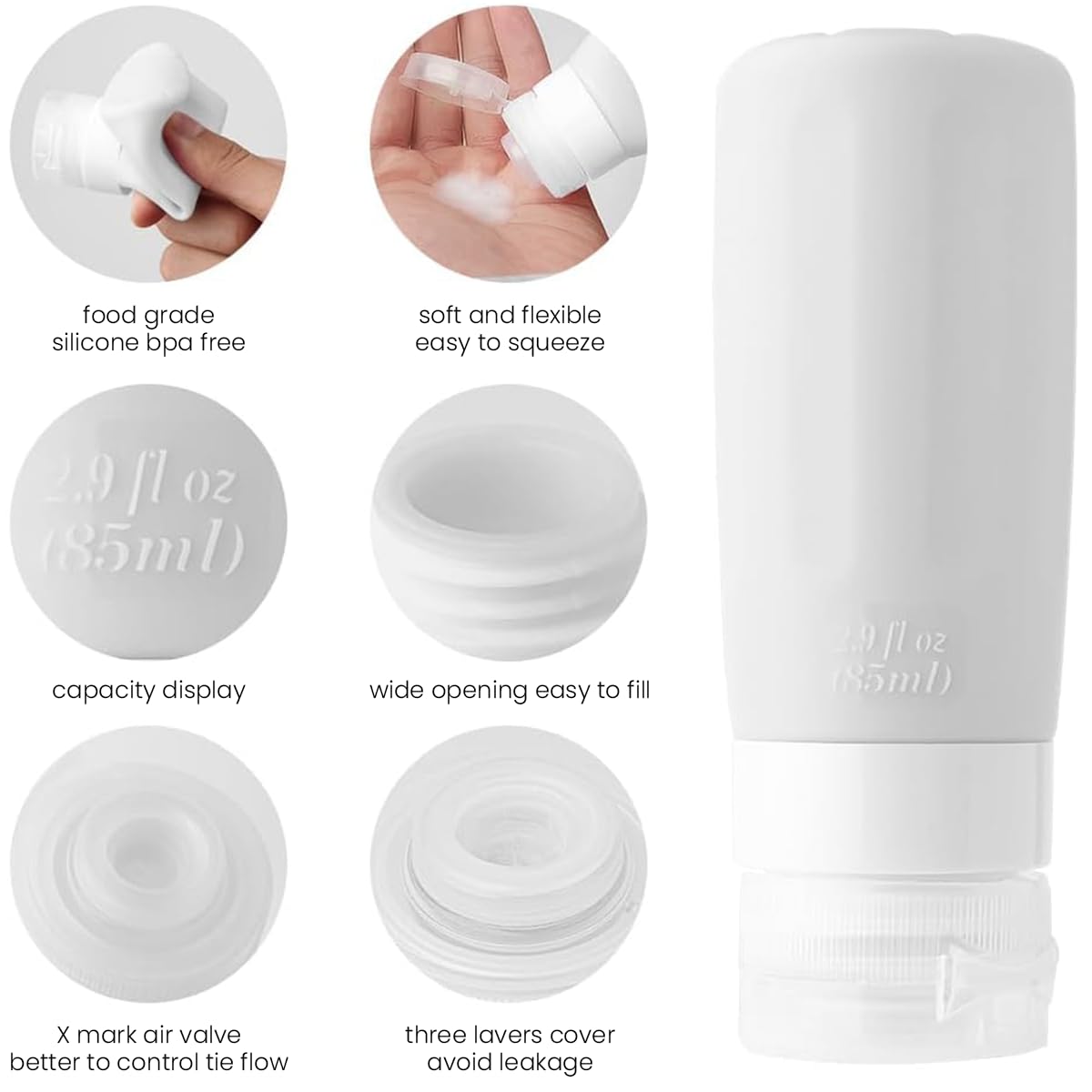 MAYCREATE Silicone Travel Bottles Set for Toiletries with Leakproof Lids 16pcs | BPA Free