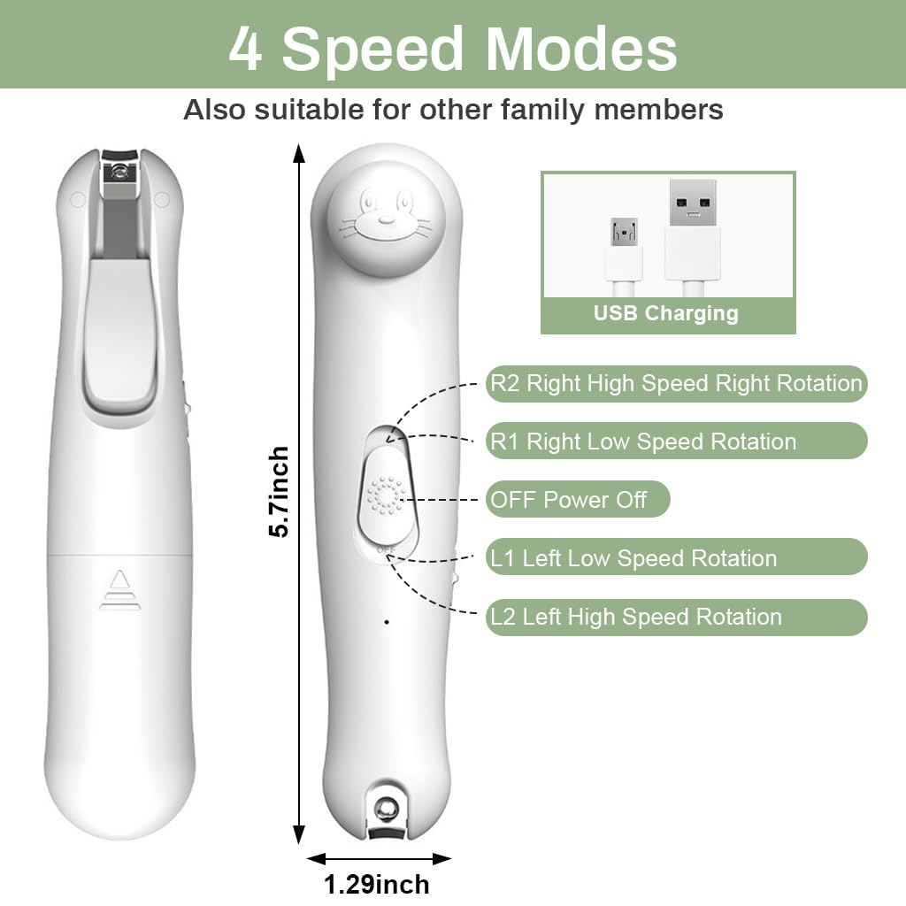 SNOWIE SOFT Electric Nail Cutter for Baby with LED Light and 6 Grinding Heads | USB Rechargeable 3 h Runtime Grooming Kit