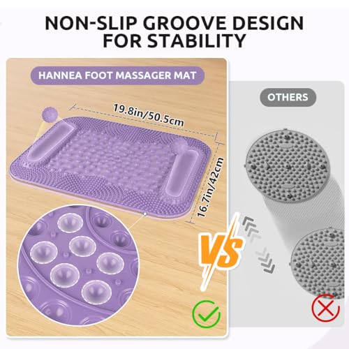 HANNEA® TPR Foot Massage Mat, 3 in 1 Foot Acupoint Massage Mat Toe Board with Dual Roller Massage Balls Design, for Promoting Blood Circulation, Relieving Foot Fatigue, 16x19'', Purple