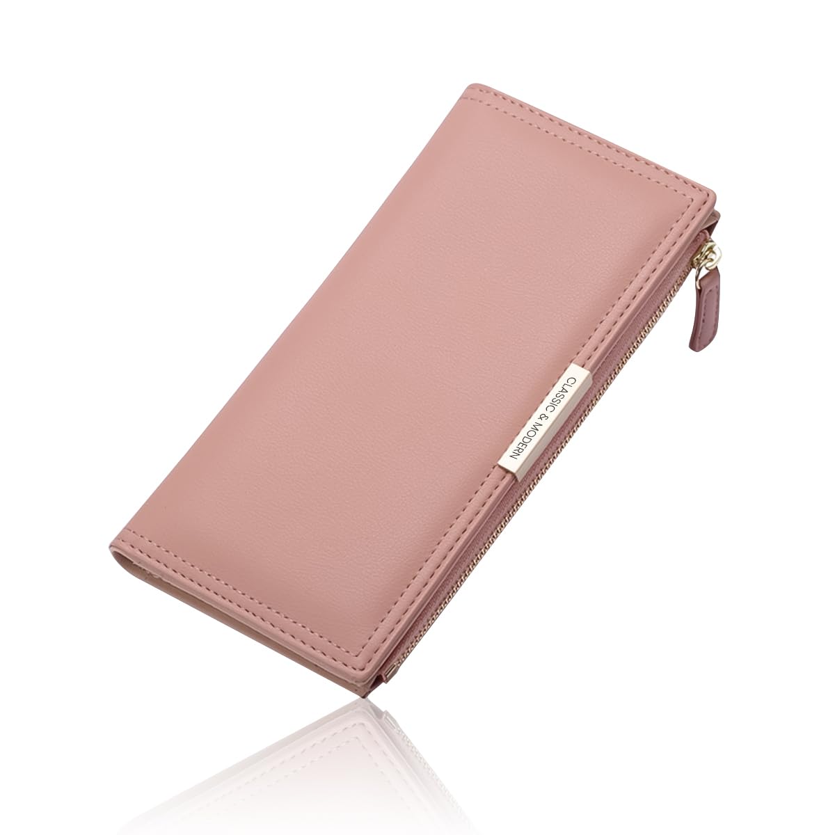 PALAY® Wallet For Women Sleek Pink Women Purse Card Holder Card Bag Bifold Long Purse with Zipper Pouch Gift for Women Mother's Day Gift