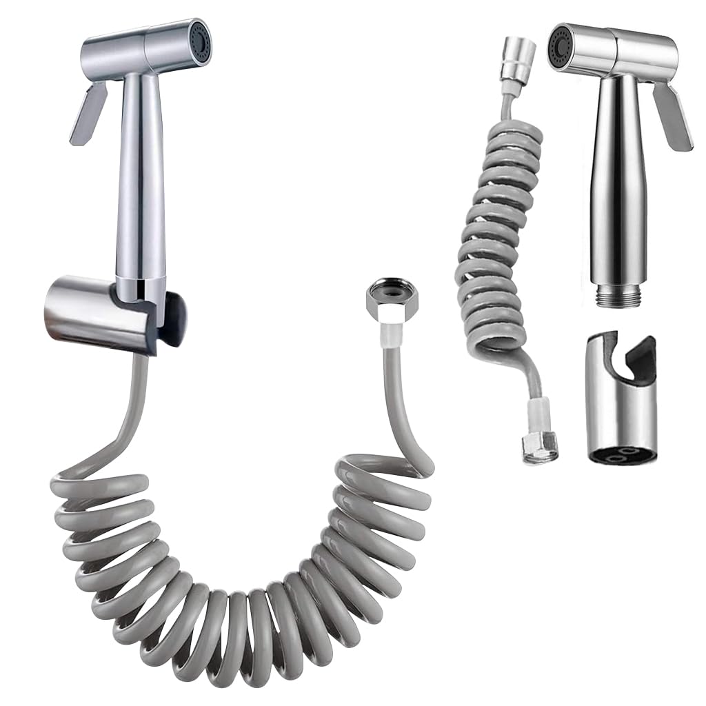 Supvox® Health Faucet Gun Set Stainless Steel Health Faucet Gun with Ultra Flexible Shower Hose Jet Spray for Bathroom Toilet Shower Faucet (Silver)