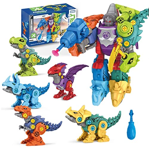 PATPAT® Dinosaur Toys for Kids, Dinosaur Robot Transformers Toys STEM Construction Building Toys for Kids, Dinosaur Toys with Screwdriver Building Blocks Gifts for Kids 3 - 8 Year Old (5 PCS 9-16cm)