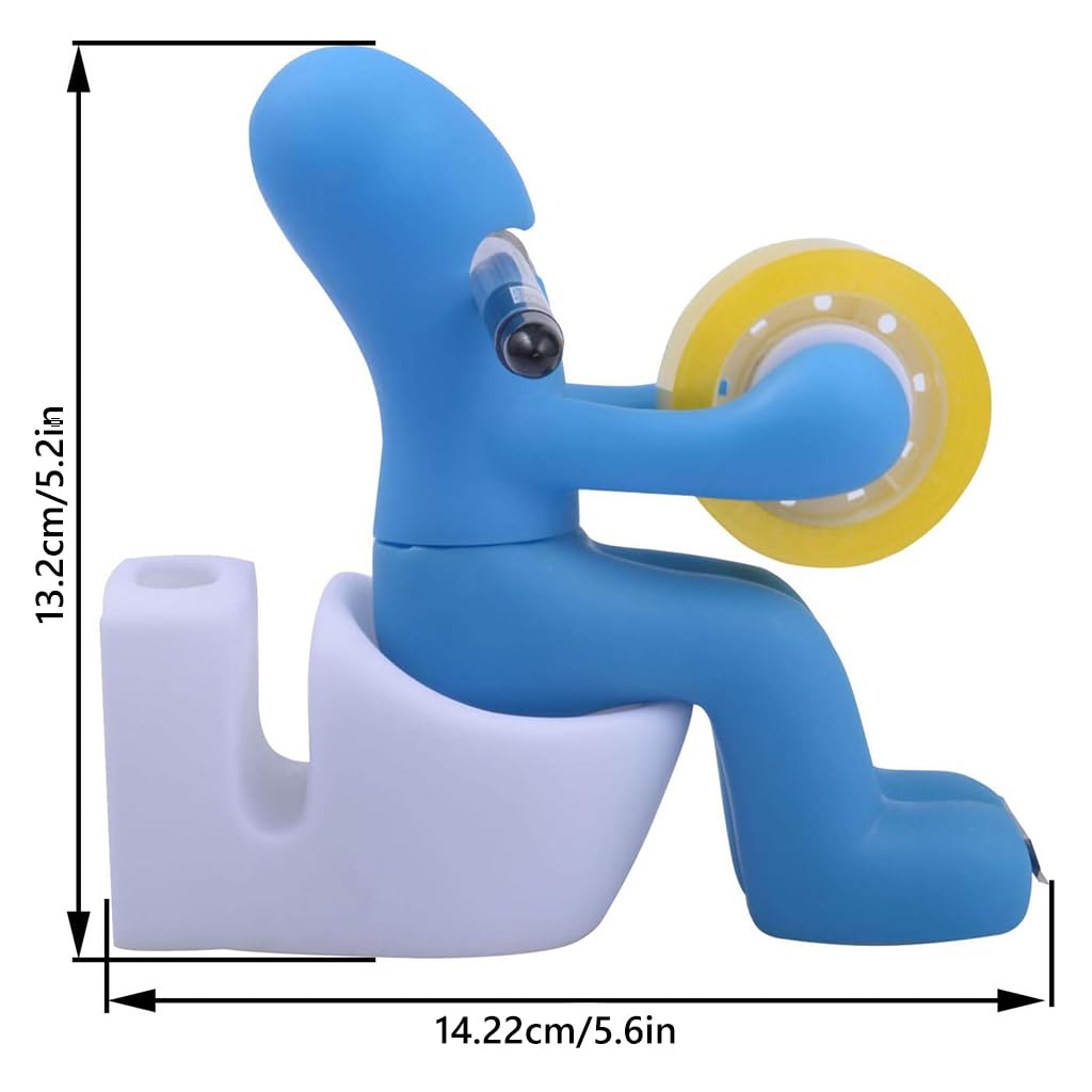 OFIFO Tape Dispenser for Office Desk with Pen and Sticky Notes Holder | Fun Blue Organizer Decor Gift
