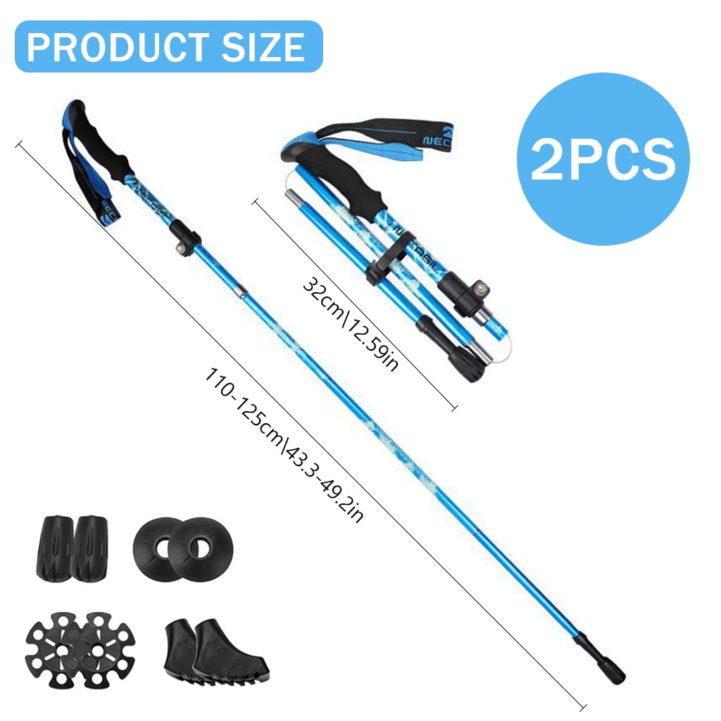 Proberos® 49'' Trekking Pole, Retractable Heavy Duty Aluminum Travel Trekking Pole Quick Lock Length Trekking, Shock-Absorbent with Storage Bag & Accessories for Travel, Climbing, Hiking, 2pcs