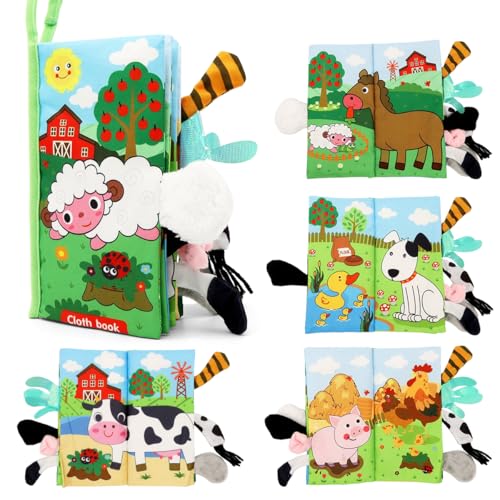 SNOWIE SOFT® Farm Theme Cloth Books for Babies 0 to 3 Years, Soft Toys Sensory Books for Babies 6-12 Months with 3D Touch Feel High Contrast Dimensional Tails, Early Educational Baby Toy
