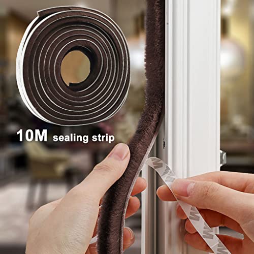 HASTHIP® 10 Meters Soundproof Window Sealing Strips, Windproof Dustproof Door Window Frame Seal Self Adhesive Brush Strip, Sliding Window Seal, Window Door Seal, Sliding Door Seal Strip (White)