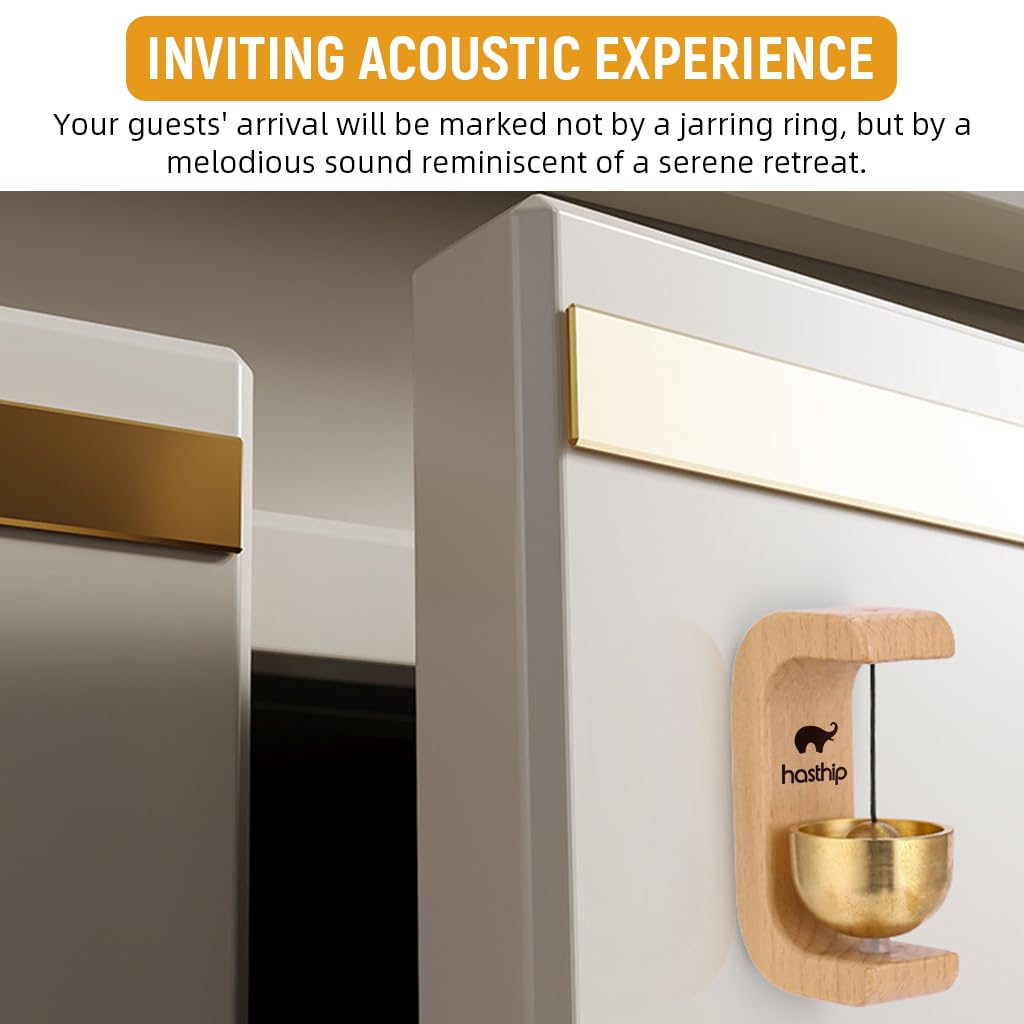 HASTHIP Door Chime for Home and Shop with Magnetic Mount and Beech Wood Base | Brass Bell