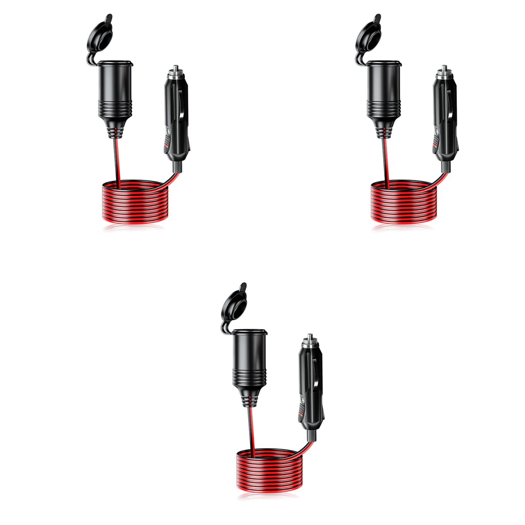 STHIRA Car Cigarette Lighter Socket Extension Cord 13 ft with Dual Voltage and LED Indicator | 3 pcs Set