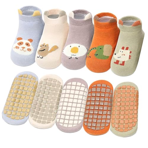 SNOWIE SOFT® 5 Pairs Baby Socks Set, Antislip Socks for New Born Baby 1-3 Years, Non Slip Grip Ankle Socks with Non Skid Soles for Infants Socks for Toddler Girls Boys 12-36 Month Baby Shower Gifts