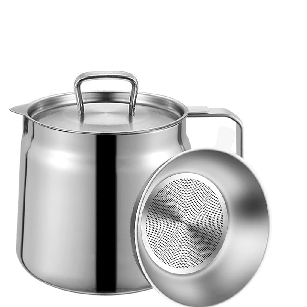 Supvox Stainless Steel Oil Container 1.5L for Kitchen Recycling with Oil Sieve and Fry Basket