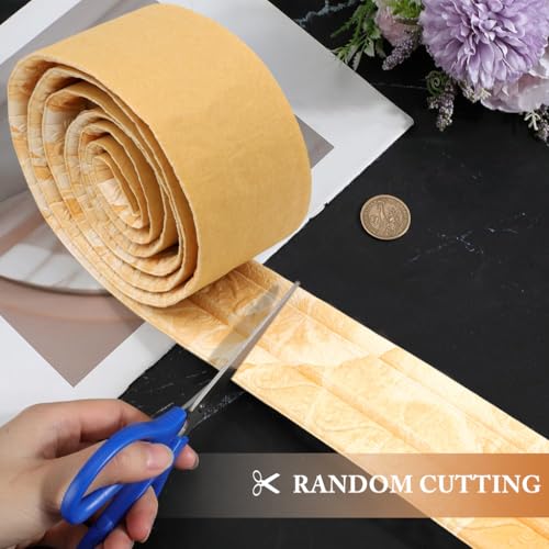 HASTHIP® Peel Stick 3D Foam Molding Trim Self Adhesive Crown Wallpaper Border Flexible Wall Base Moulding Mirror Lines 2.3 M x 7.8 CM Yellow 2PCS