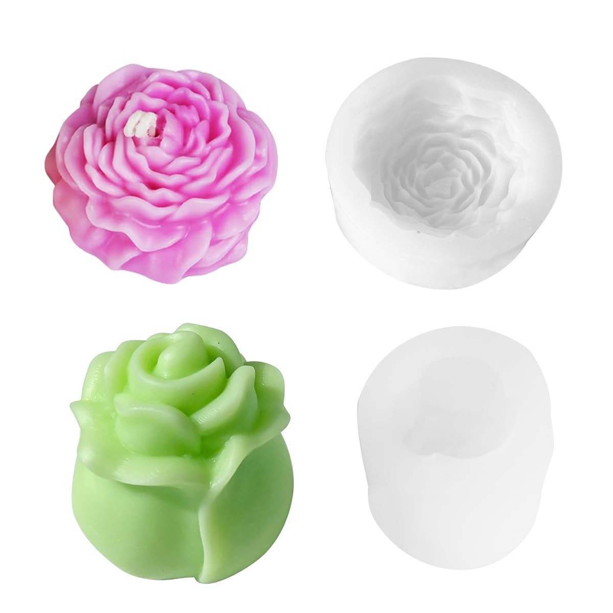 HASTHIP® 2Pcs Flower Silicone Molds Resin Candle Mold, 3D Bloom Rose Peony Fondant Mold, Silicone Molds for Soy Wax, Beeswax, Candle Making, Resin Polymer Clay Craft Gift