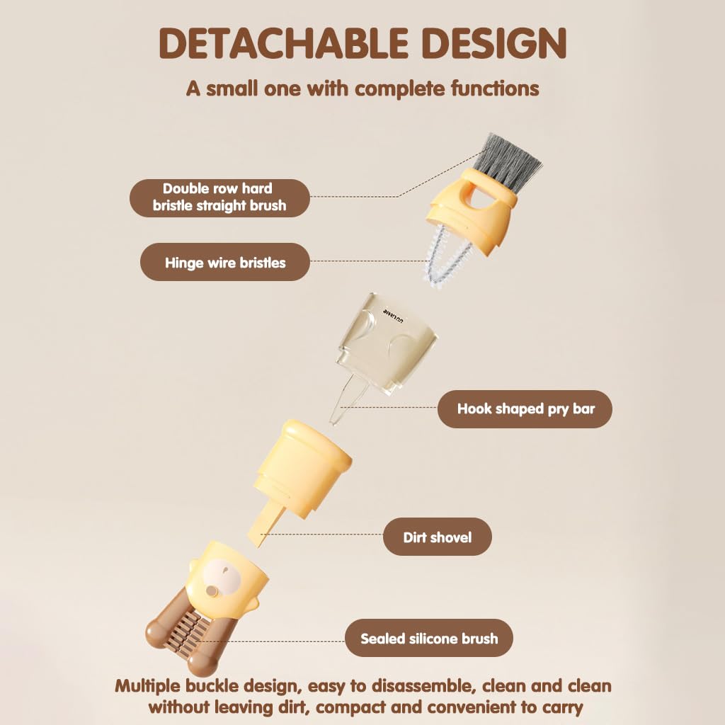 5 in 1 Baby Bottle Cleaning Brushes for Travel with Silicone Rim Tools & Stain Cleaner | Cartoon Design