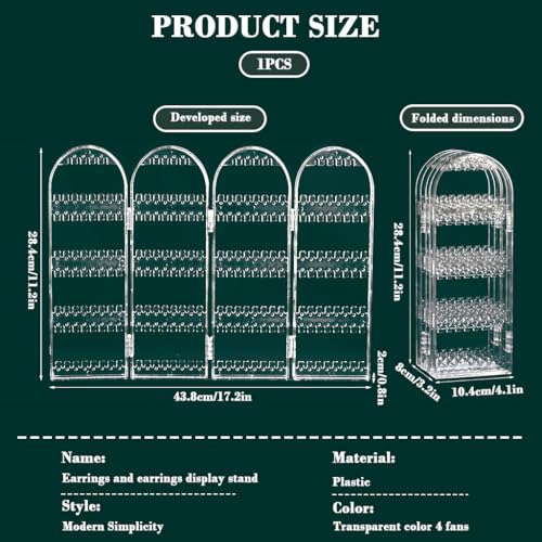 HASTHIP® Earrings Display Stand 4-Panel Desk Earrings Ear Studs Storage Rack, Fashion Clear Mini Folding Screen Design Dresser Ear Jewelry Organizer