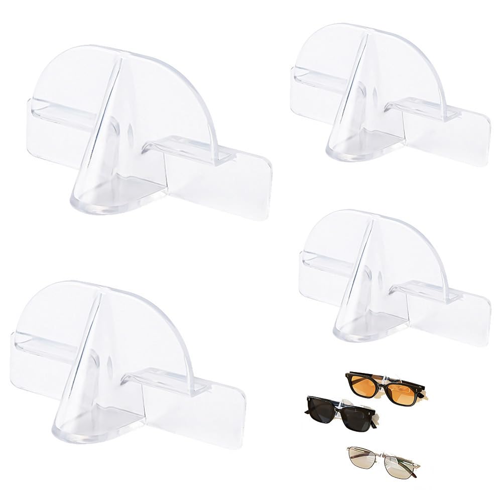 HASTHIP® 4Pcs Wall Mounted Eyeglass Holder Clear Sunglasses Storage Rack Self Adhesive Glasses Organizer for Home Office and Store for Men Women