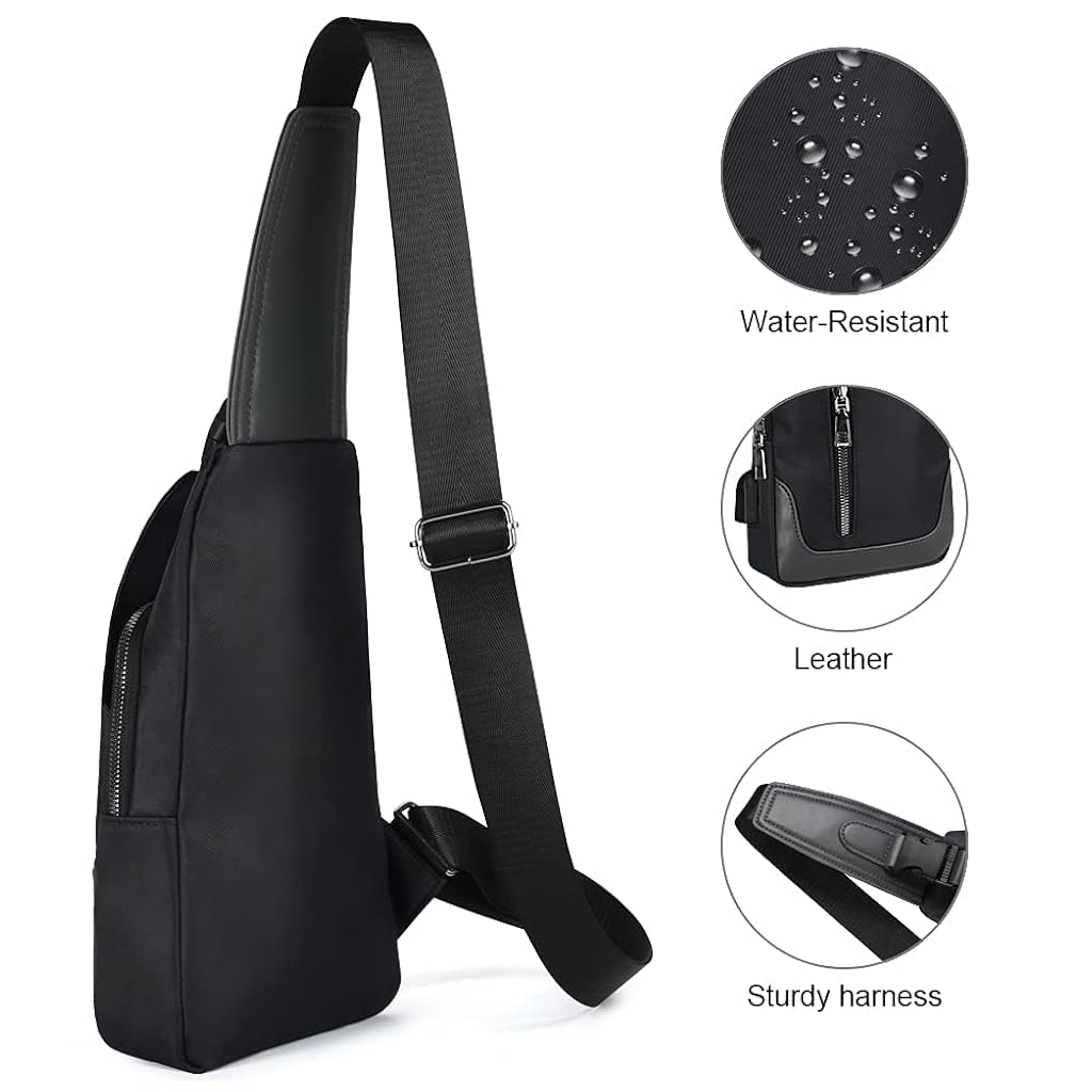GUSTAVE® Crossbody Bagpack Sling Bag for Men Women Shoulder with Cable Vent Adjustable Strap for Commuting Travel Outdoor Activities Cycling Black 2PCS