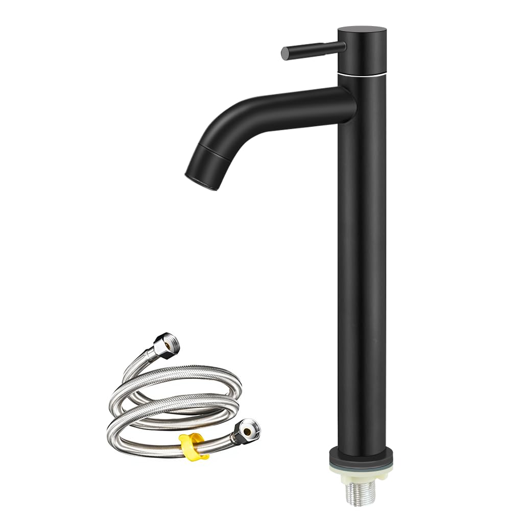 HASTHIP Vanity Basin Faucet for Bathroom Sink with 60cm Flexible Pipe and Single Handle | Stainless Steel Matte Black Finish
