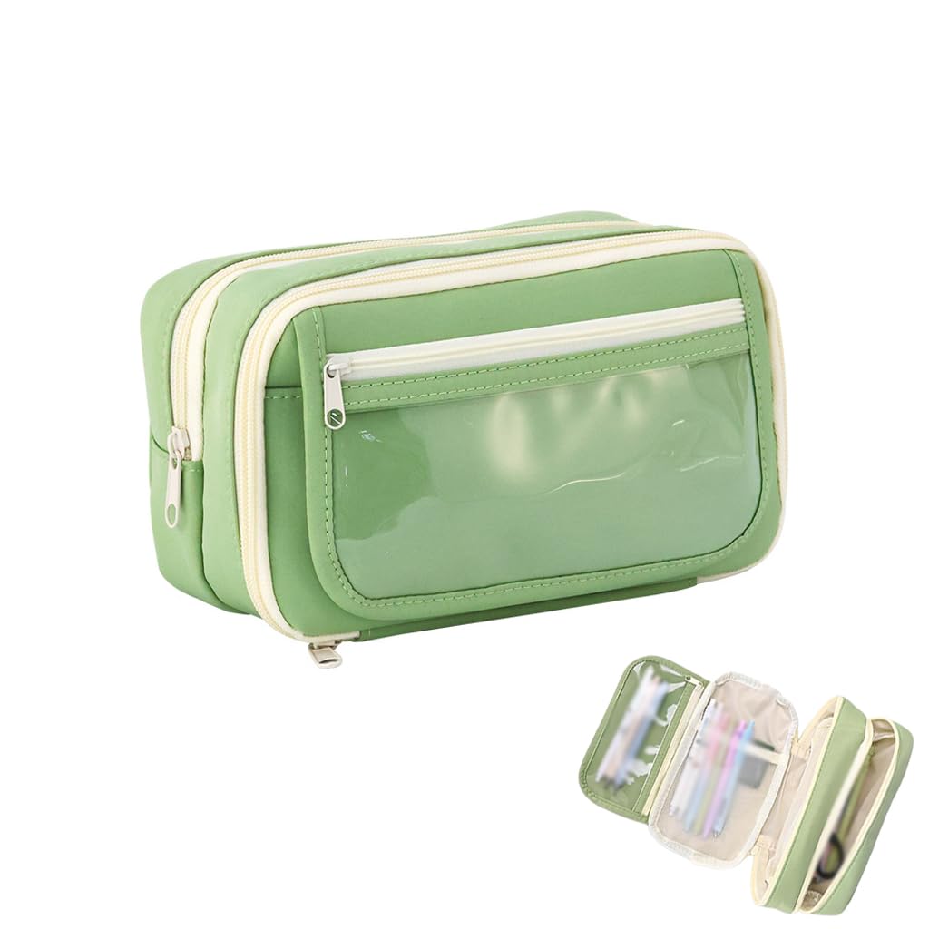 Zibuyu Pencil Pouch for School and Office with Multi Layer Mesh Pockets | Green Organizer Bag