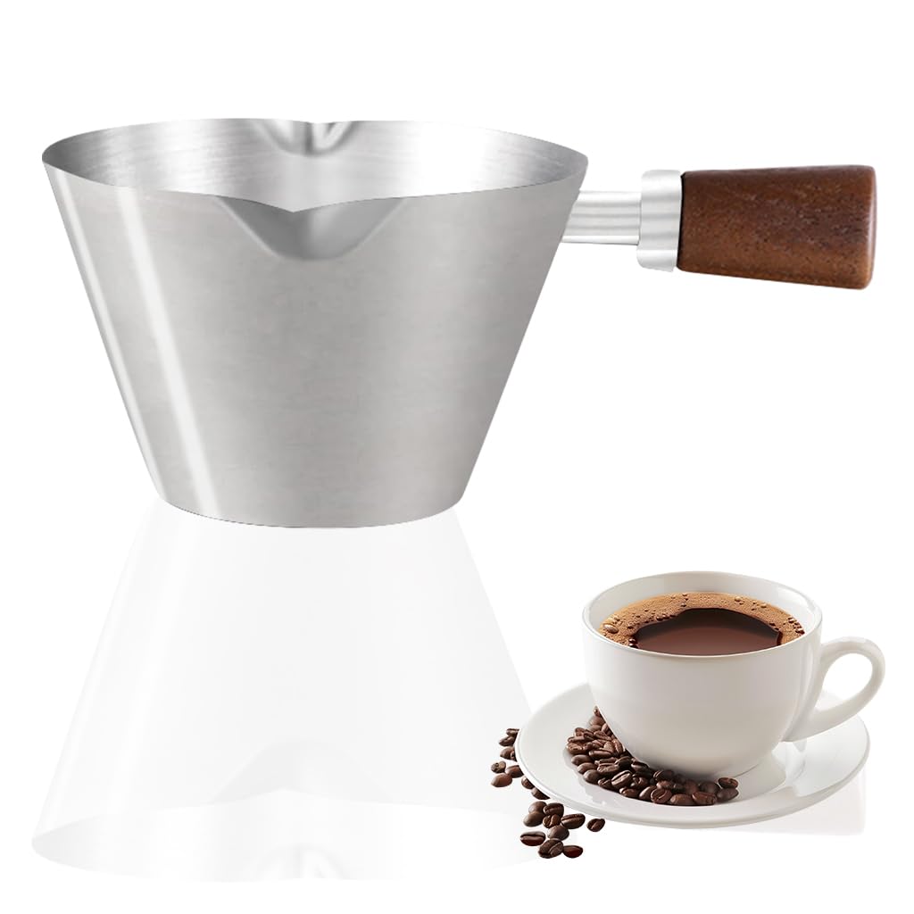 Supvox Espresso Coffee Cup 90ml for Brewing and Measuring with Dual-way V-nozzle | Brushed Stainless Steel and Wooden Handle