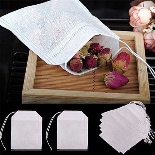 HASTHIP Disposable Tea Filter Bags for Loose Leaf Tea featuring Drawstring Design and 100 Pcs | Non Woven Fabric 2.16 x 2.75 in