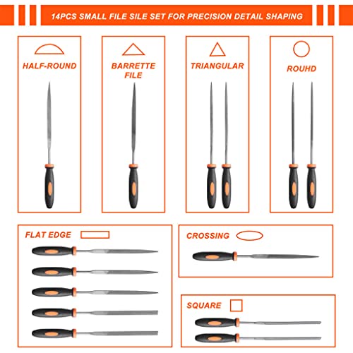 HASTHIP® 19Pcs File Tools Set with Portable Bag, Premium Grade T12 Drop Forged Alloy Steel File Tools, 4Pcs Precision Large File and 12Pcs Needle Files & 1 brush for Metal Crafts Tool