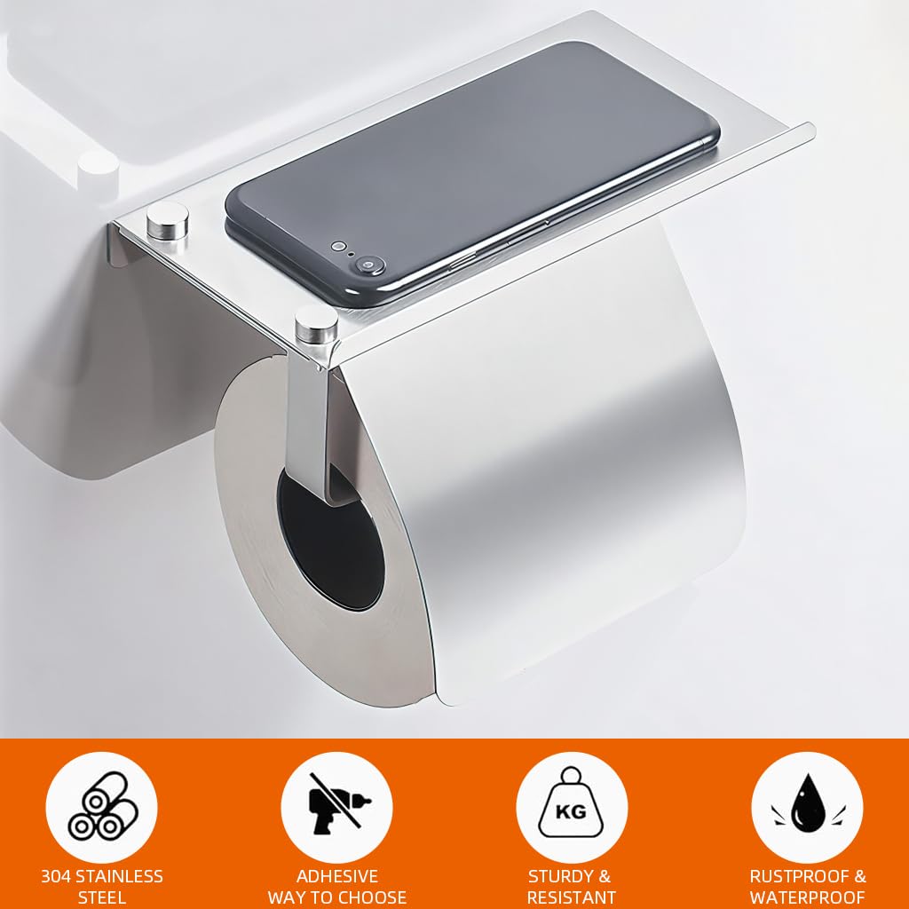 HASTHIP Toilet Paper Roll Holder for Bathroom with Storage Shelf featuring Splashproof Guard Design