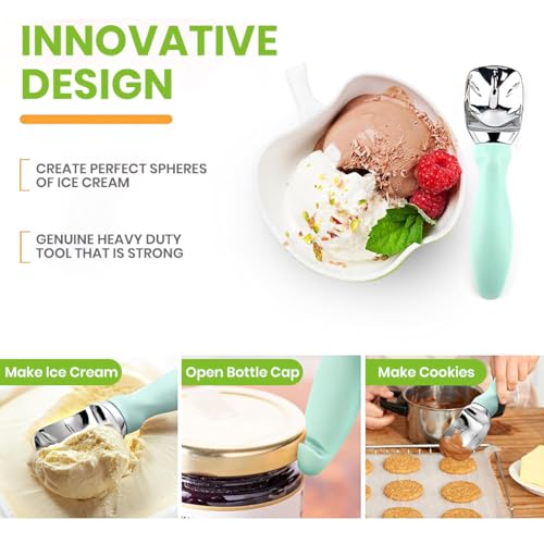 HASTHIP® Ice Cream Scoop Kitchen Stainless Steel Anti-Slip Handle Spoon Multipurpose for Fruit Dessert 2PCS