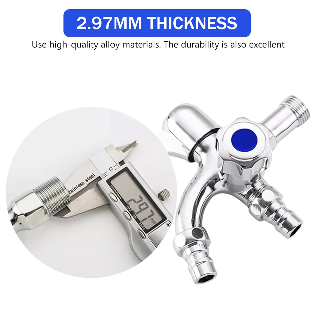 HASTHIP Washing Machine Faucet with Dual Outlets and Independent Controls for Laundry | Silver Alloy