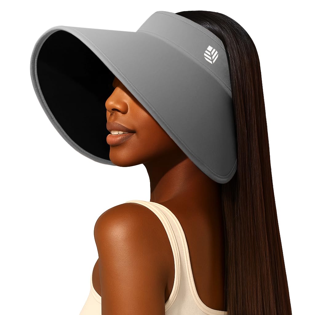 Venzina Sun Visor Hat for Women with 13.5 cm Wide Brim and L.R.C Velvet Black Liner | Grey