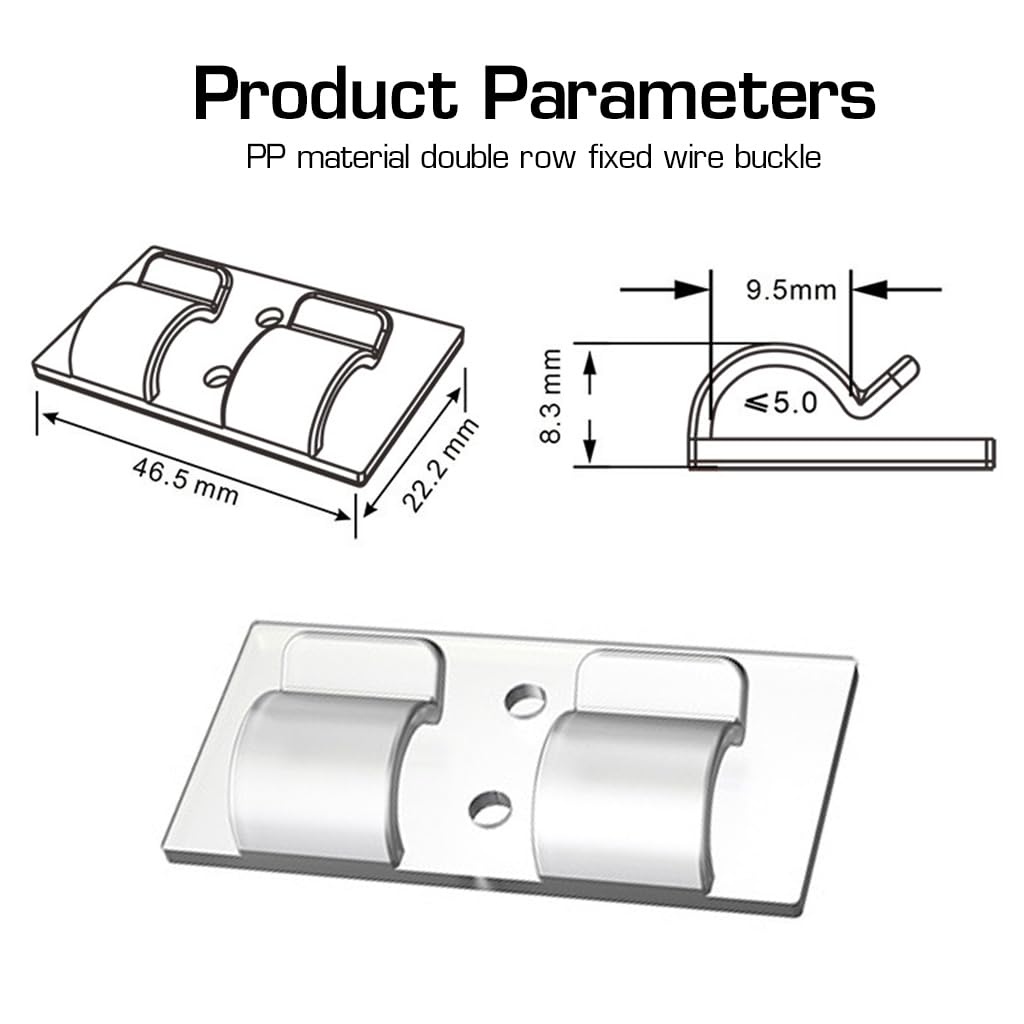 ZIBUYU Self-Adhesive Cable Clips for Wall and Desk featuring Dual Slot Design | 25pcs Plastic Wire Holders