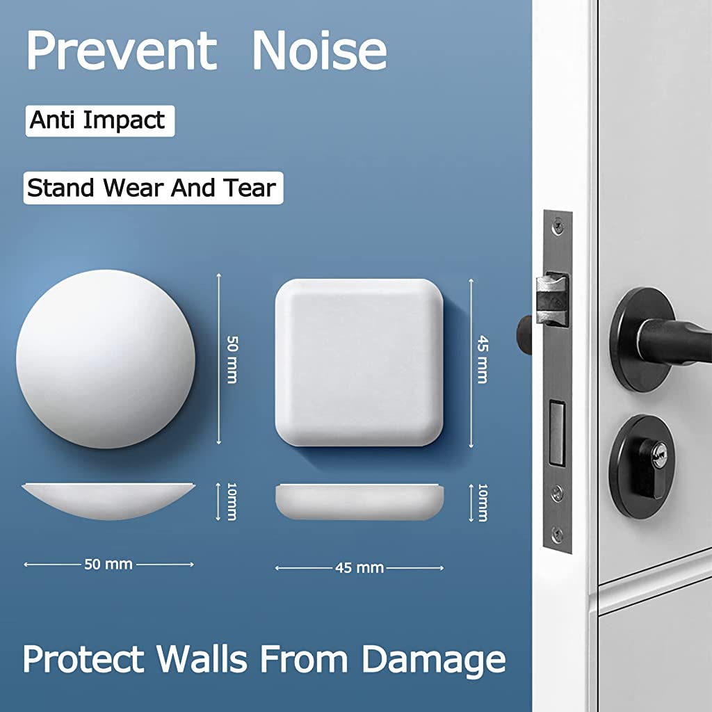 HASTHIP Door Bumper Wall Protector 12PCS for Quiet Door Opening with Self Adhesive Silicone Pads 4.5 x 4.5cm White