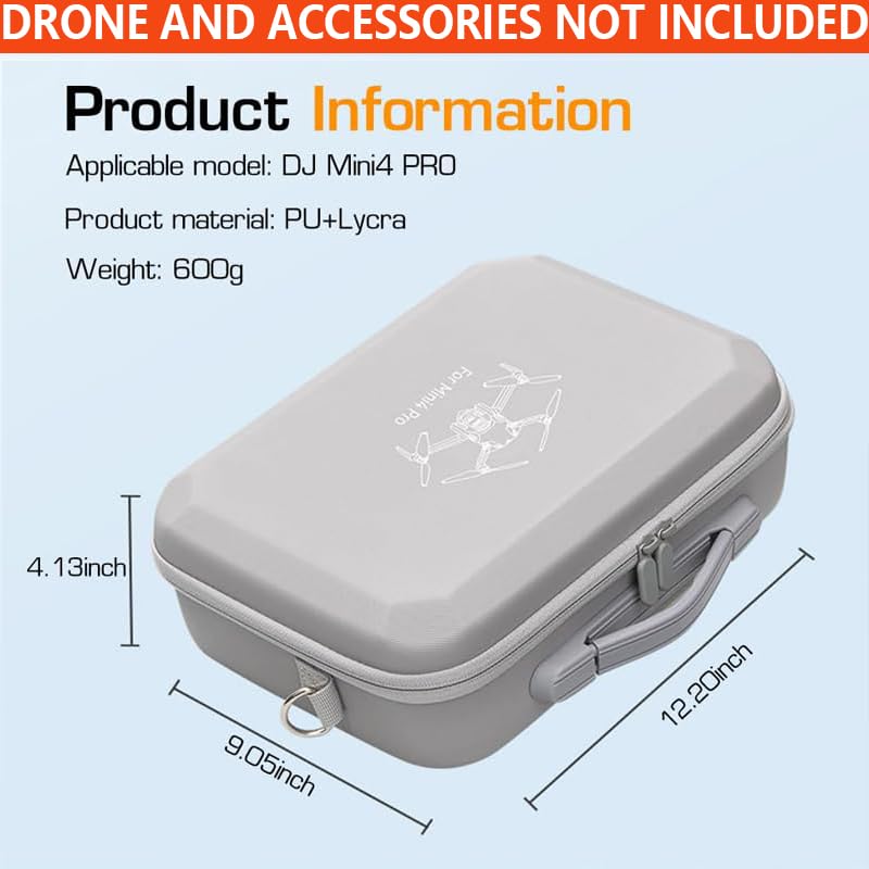 Carrying Case for DJI Mini 4 Pro with 12.2×9.1×4.1 in Molded Compartments and Waterproof PU Cover | Travel Storage Bag with Shoulder Strap