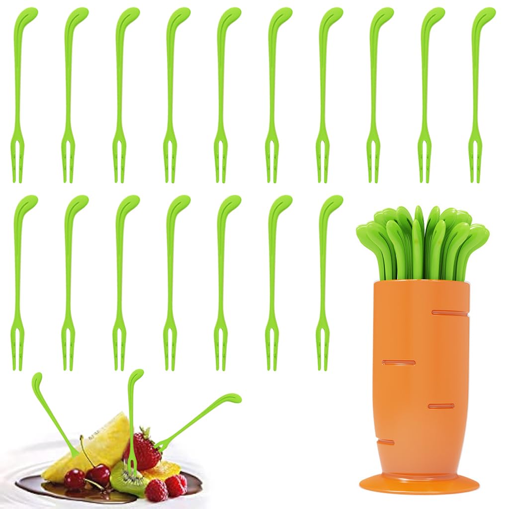 HASTHIP® 30Pcs Fruit Fork for Kids, Creative Cartoonish Carrot Fruit Fork, Little Forks Dessert Forks Mini Cartoon Toothpick for Cake Dessert Pastry Party Supply, Reusable, Food Grade Plastic