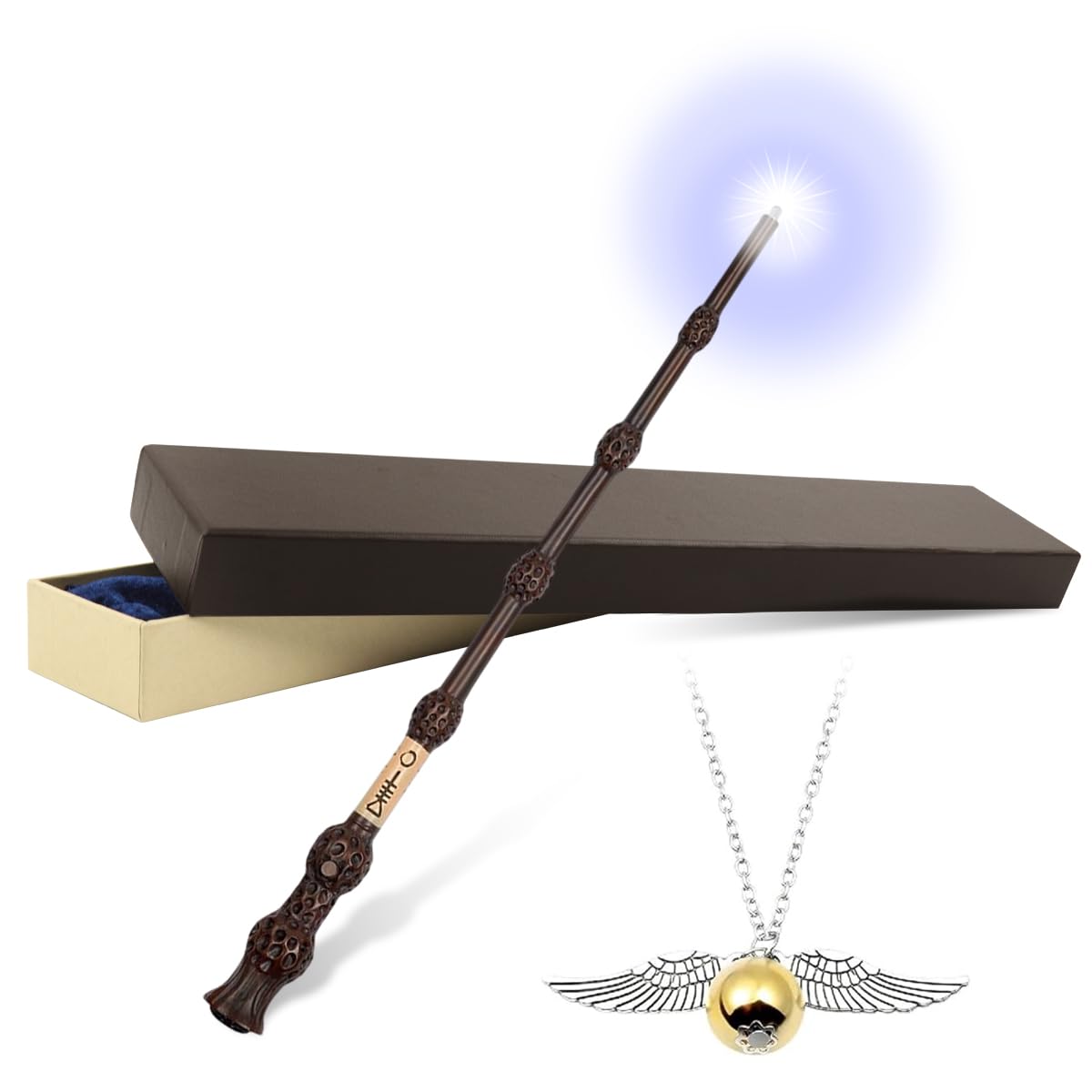 PATPAT Wizard Wand Gift Set for Cosplay and Photography with Illuminating Resin Wand and Golden Snitch Necklace | Collectible Gift Box for Fans
