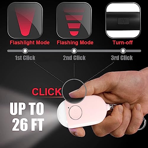 Supvox® Self Defence Gadgets Rechargeable Alarm Keychain 130 dB Loud Emergency Personal Siren Ring with LED Light SOS Safety Alert Device Chain for Women Kids Elderly Joggers Pink 2 PCS