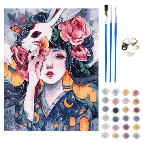 HASTHIP® DIY Paint by Number Kit Wall Decor Paint Japanese Courtesan DIY Oil Paint Kit with Acrylic Paints & Paint Brush No Framed Canvas Oil Paint Art Kit DIY Wall Decor Home Gift, 15.7x20 inches