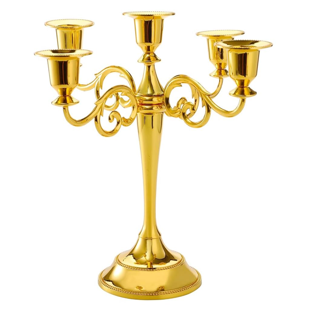 HASTHIP® Luxury Candelabrum Golden Metal Candle Holder Multi-Candle Holder Dinning Table Decorative Tea Candle Holder for Wedding, Home Decor, Festival, Banquet