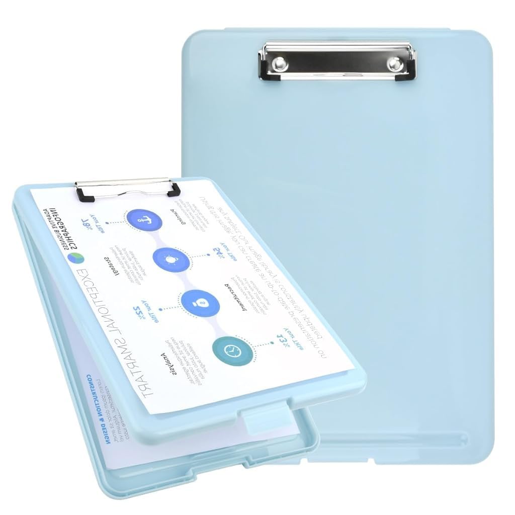 ZIBUYU Exam Pad A4 File Holder 2 in 1 File Holder with Clip Board Hard Cover Clipboard File Holder File Organizer Travel  File Holder with Clip Board, Blue