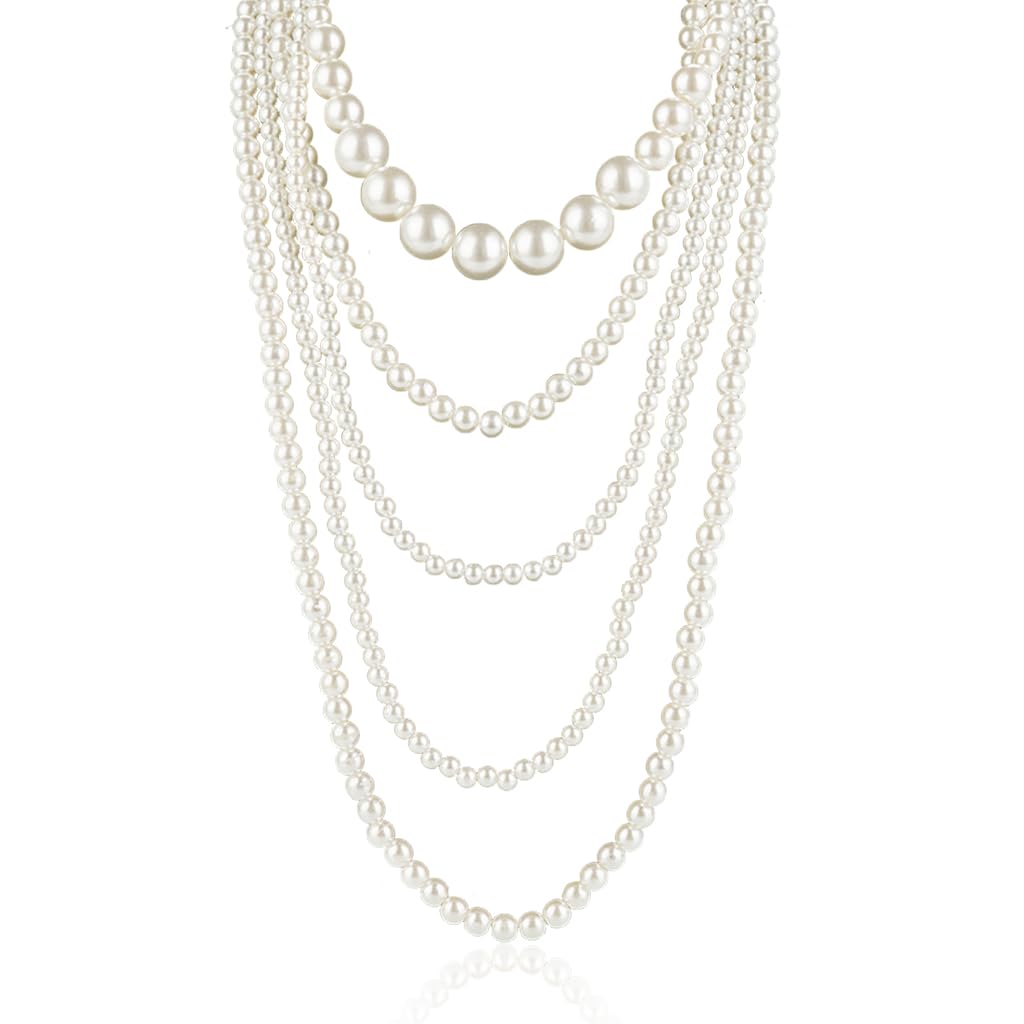 SANNIDHI Pearl Necklace for Elegant Occasions featuring Five Layered Design in White | Comfortable Jewelry Gift for Women and Girls