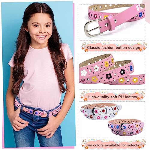 PALAY® 2 Pack Belt For Girls Stylish Pu Leather Flower Hollow Cut Waist For Jeans Pants Dress Kids 6-12 Years Old Multi 3PCS