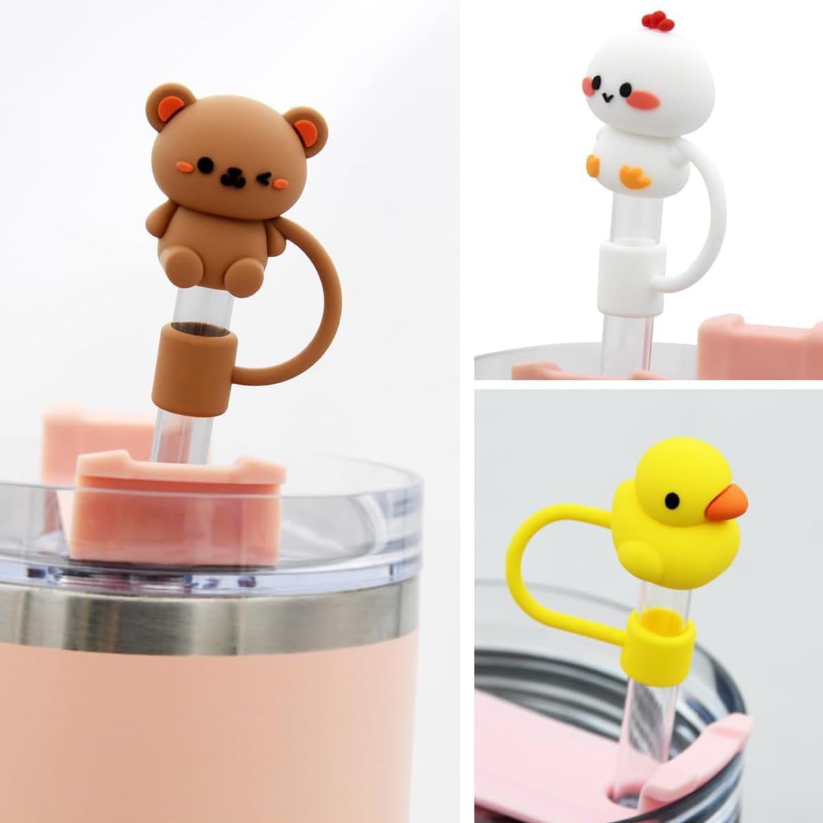 ZIBUYU Cartoon Straw Cap Set for Stanley Cup featuring Anti-Lost Loop & Soft Silicone | 5pcs for 10mm Straws